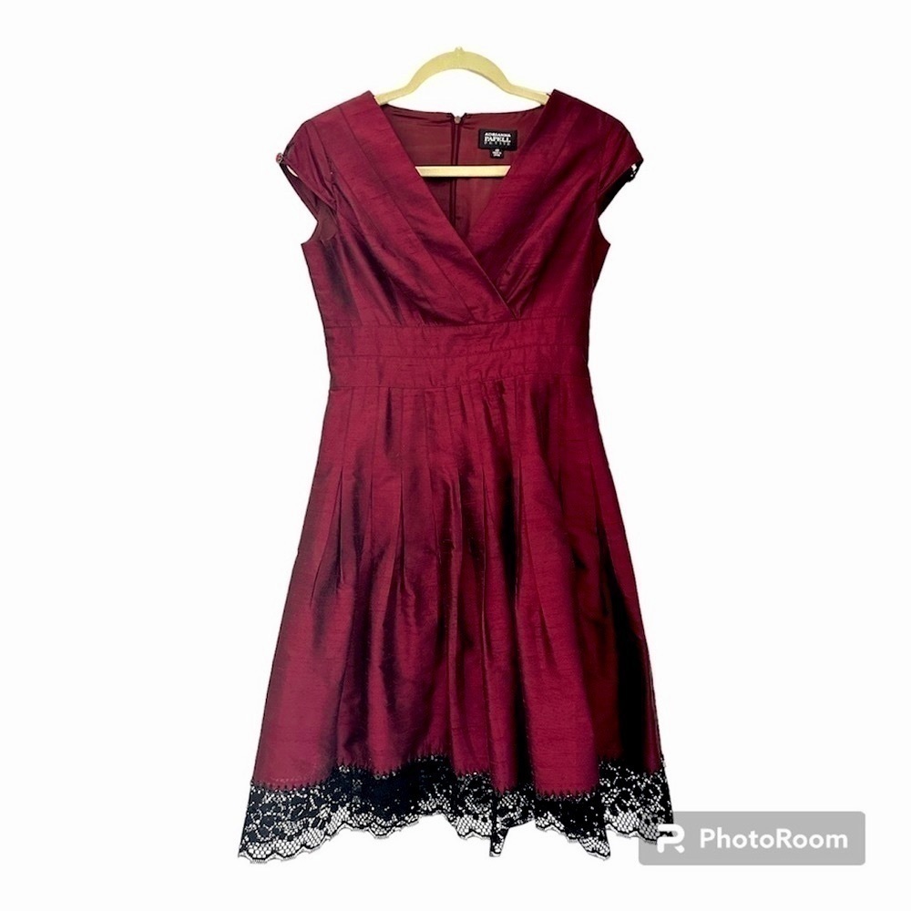 Adrianna Papell 4P petite wine burgundy dress jewel lace beaded embellishments - Picture 1 of 5